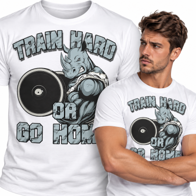 KOSZULKA NA SIŁOWNIĘ TRAIN HARD BIAŁA